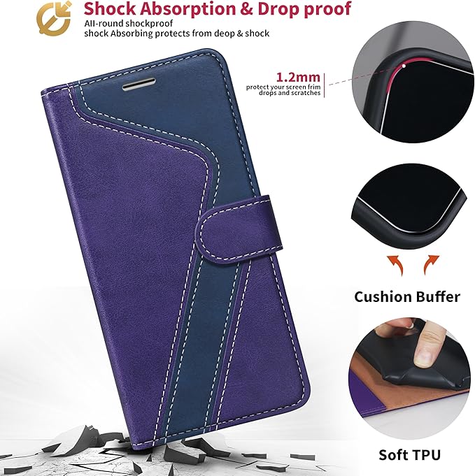 CIVICASE for iPhone 15 Plus Wallet Case,Leather Flip Case RFID Blocking Credit Card Holder Folio Magnetic Stand TPU Shockproof Cover Compatible with iPhone 15 Plus Purple Blue