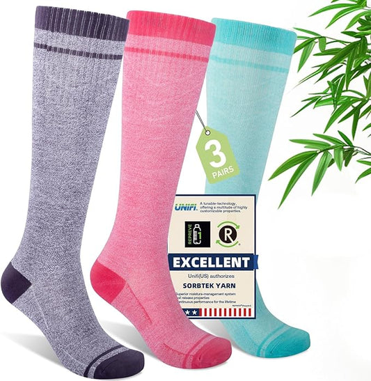 Iambamboo Compression Socks Women & Men, 15-20 mmHg Bamboo Viscose Knee High Soft Support for Flying Travel Daily