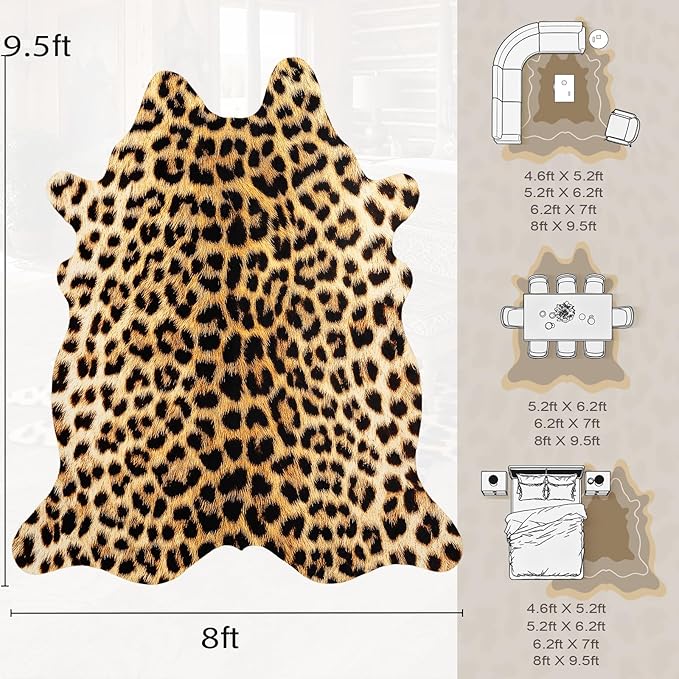 AROGAN Premium Leopard Print Rug 8x10 Feet, Faux Fur Cheetah Rug, Non-Slip Animal Print Hide Leopard Skin Area Rug for Bedroom Living Room Home Decor