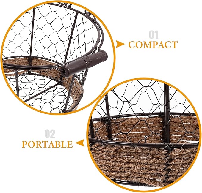 Iron Wire Woven Small round Storage Basket, Metal Organizer Basket for Kitchen Countertop, Fruit and Bread Holder for Home Storage and Table Serving