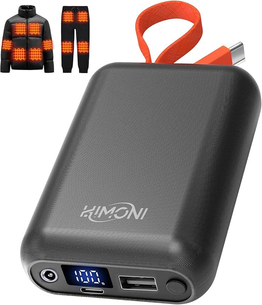 𝟭𝟮𝗩/𝟱𝗩 𝟮𝗔 𝟯𝗔 𝟮𝟬𝟬𝟬𝟬𝗺𝗔𝗵 Heated Jacket Battery Pack for Wulcea, Genovega, Kemimoto, Power Bank with LED Display for Heated Jacket Vest Pants Gear Chair Seats Blanket