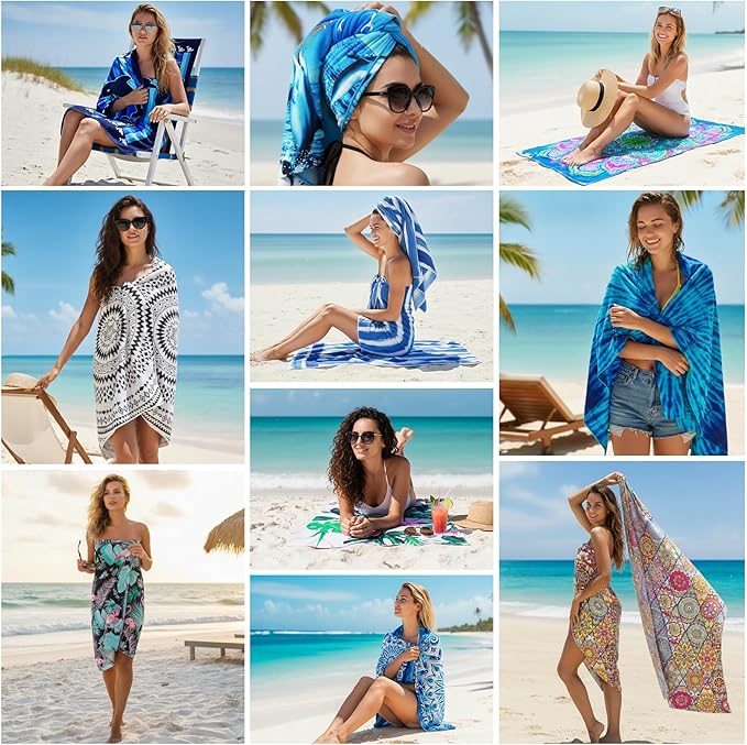 Genovega 2 Packs Oversized Beach Towel Set 36 x 72 in Large Big Pool Camping Swim Clearance Soft Towels Travel Essentials Accessories Vacation Necessities Adult Gifts Women Men Boho White Black