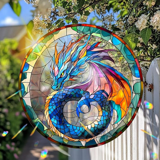 VAIIEYO Dragon Acrylic Sun Catcher Window Hanging Decoration, 7.8 Inch Double-Sided Light Reflecting Ornament for Window, Garden, Porch or Balcony Decor, Housewarming, Gift for Natural Lovers