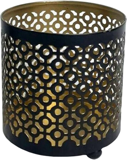 Hosley 4.5" Black Metal Candle Holder Sleeve Gold Interior for Tealights & Votive Candles Decorative Lantern for Home Décor, Weddings, Meditation, & Events