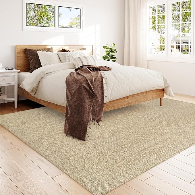 Collive Boho Rugs for Living Room 6x9 Tan, Washable Large Area Rug Braided Woven Cotton Bedrom Rug, Modern Floor Carpet Door Rugs for Nursery Room Office, Outdoor Rug for Patio Balcony Courtyard Decor