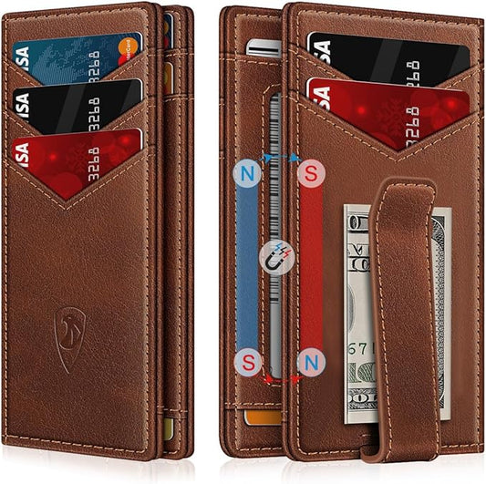 ZALVEX Wallet for Men Slim Leather Wallets for 12-15 Cards, Minimalist Thin RFID Blocking Card Holder with Money Clip & ID Window, Small Bifold Front Pocket Wallet, Gifts for Men