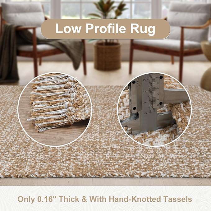 Collive Long Hallway Runner Rug 2.6' x 8', Washable Runner Indoor Entryway Rug, Tan Braided Woven Kitchen Runner Rugs Low-Profile Front Door Floor Carpet for Laundry Room Bedroom Doorway