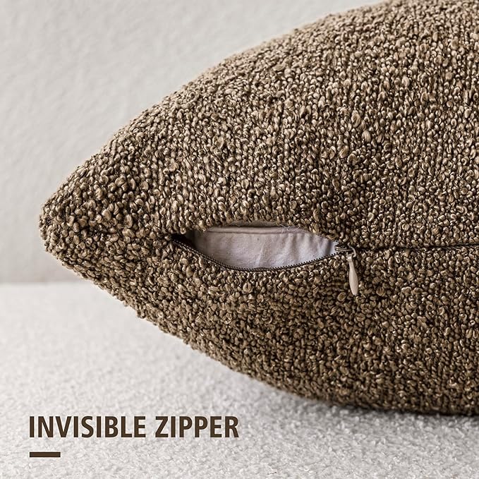 Foindtower Decorative Textured Boucle Throw Pillow Covers Accent Solid Pillow Cases Neutral Soft Cozy Couch Cushion Case for Chair Sofa Bedroom Living Room Home Decor 18x18 Inch,1PC,Light Brown