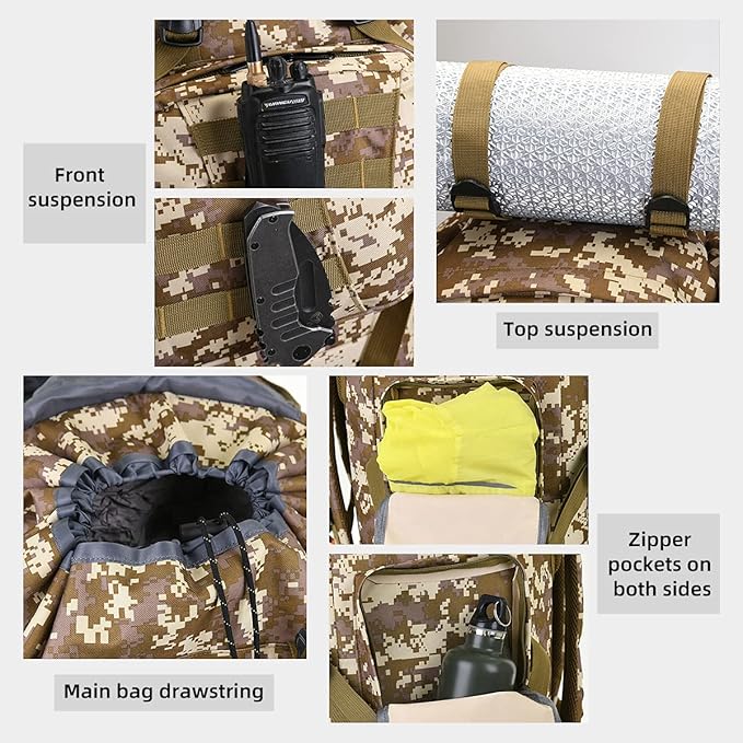 HongXingHai 100L Camping Hiking Backpack,Molle military Tactical rucksack backpack,Waterproof Lightweight Hiking Backpack (Black)
