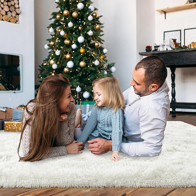Large 9x12 Area Rugs for Living Room, Ultra Soft Shag Living Room Rug Thick Fluffy Rug for Bedroom, Plush Fuzzy Carpet for Girls Boys Kids Room Non Slip Dorm for Home Decor Aesthetic, Cream White