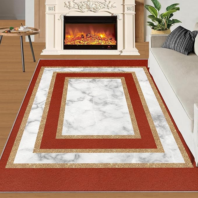 Marble Area Rug for Bedroom Gray White Marble Carpet European Light Luxury Rugs Simple Gilded Geometry Rug Pad for Kitchen Dining Room 5x8ft