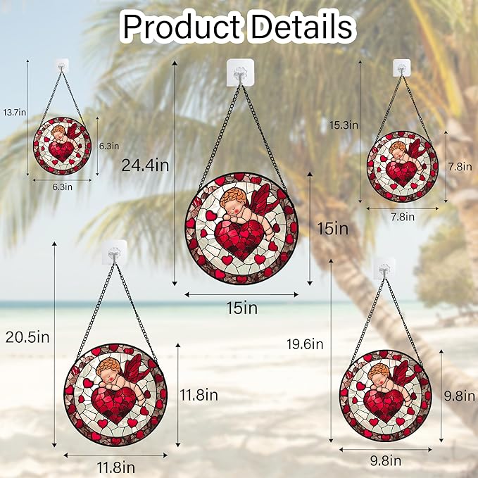 Stained Glass Window Hanging - Red Love Angel Sun Catcher for Door Garden Home Decor Cute Suncatcher Christmas Mother's Day Birthday for Women Men Mom Nana 15 in