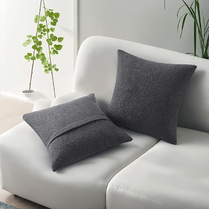 HAUSSY Set of 2 20x20 Decorative Throw Pillow Covers, Soft Cozy Textured Boucle Couch Cases, Home Decor for Couch Bed Living Room, Dark Grey