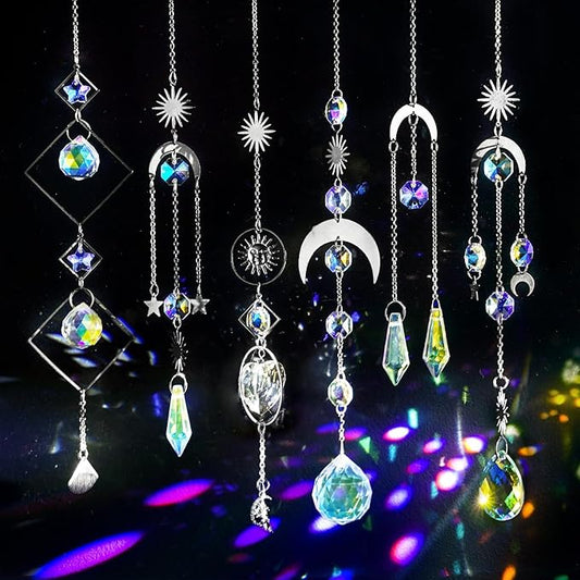 suddus 6pcs Silver Suncatchers Crystal Prism, Christmas Rainbow Maker Pendants, Sun Catcher Hanging for Window, Home, Garden, Cat, Thanksgiving Day, Party, Wedding Decoration