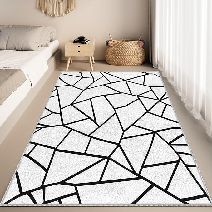 White and Black Rug - Black and White Rug, Geometric Area Rugs 2x3, Modern Abstract Rugs for Living Room Bedroom, Irregular Polygon Doormat Carpet Washable Non Slip Home Decor