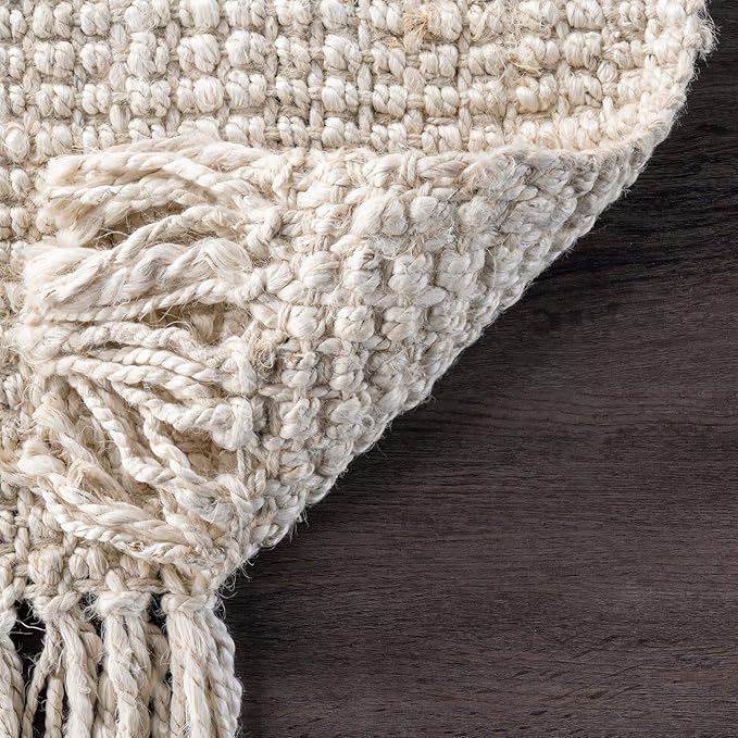 Nuloom Daniela Off-White, 6' x 9', Handmade, Jute, Tassel, Soft and Textured, High Traffic, Stain Resistant, Easy Clean, Durable Area Rug for Bedroom, Living Room, Dining Space, Foyer, Entryway