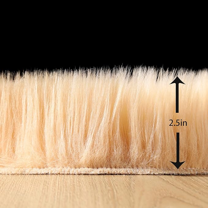 Fluffy Faux Fur Rug Brown Sheepskin Area Rug,2x4 Ft Ultra Soft Shaggy Plush Rug for Bedroom Bedside Living Room Nursery Kids Room