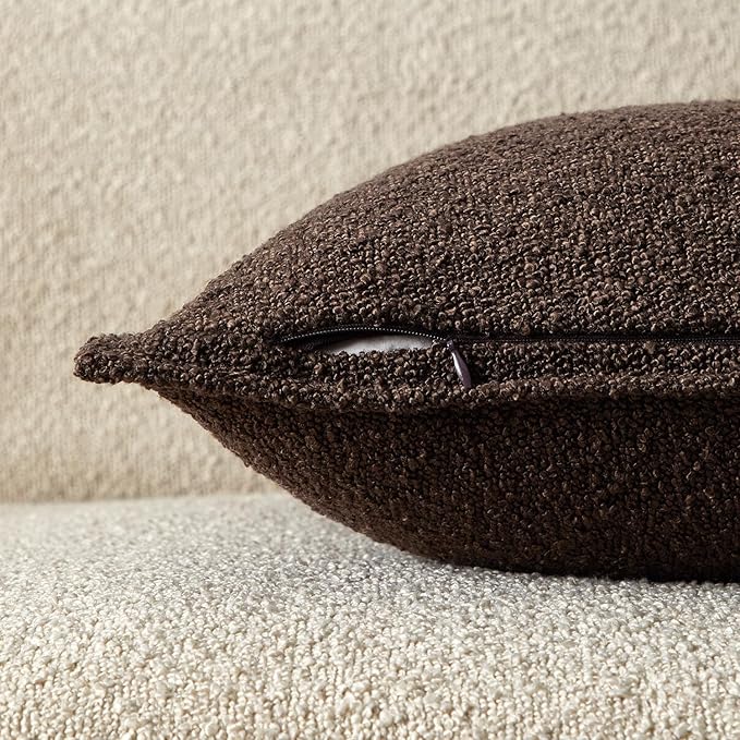 JUSPURBET Brown Decorative Pillow Covers 26x26 Set of 2 Throw Pillow Covers for Couch Sofa Bed Cozy Boucle Textured Cushion Covers Cases with Hidden Zipper for Living Room Home Decor