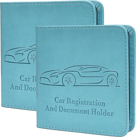 2-Pack Car Registration and Insurance Holder for Women Men, Glove Box Paperwork Organizer with Magnetic Buckle for Easy Access and Protect Documents and Various Cards in Vehicle, Blue