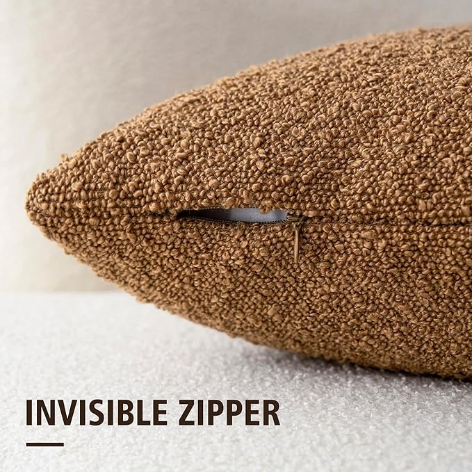 Foindtower Textured Boucle Throw Pillow Covers Accent Solid Lumbar Pillow Cases Cozy Soft Decorative Couch Cushion Case for Chair Sofa Bedroom Living Room Home Decor, 12 x 20 Inch,Tobacco