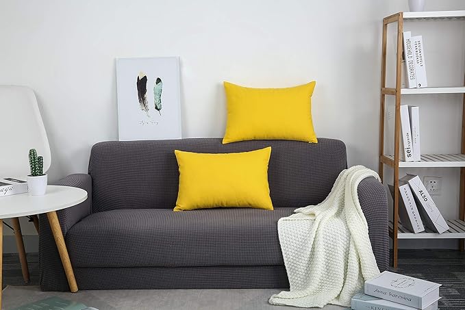 TangDepot Handmade Decorative Solid 100% Cotton Canvas Throw Pillow Covers/Pillow Shams, (12"x18", Yellow)