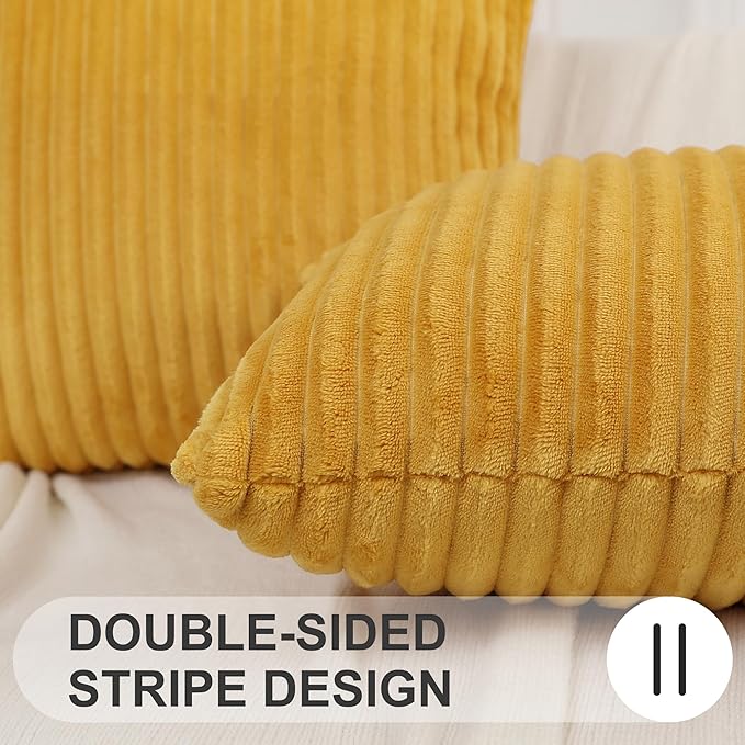 Simmore Decorative Spring Throw Pillow Covers 12x20 Set of 2, Soft Natural Plush Flannel Double-Sided Fluffy Lumbar Pillow Covers for Couch Sofa Living Room, Mustard Yellow