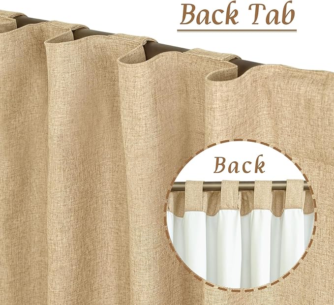 LAMIT 40 Inch Length 100% Blackout Linen Curtains, Linen Textured Thermal Curtains Back Tab and Rod Pocket Neutral Panels with White Liner for Kitchen/Windows/Cafe, 2 Panels, 42 x 40 Inch, Burlap