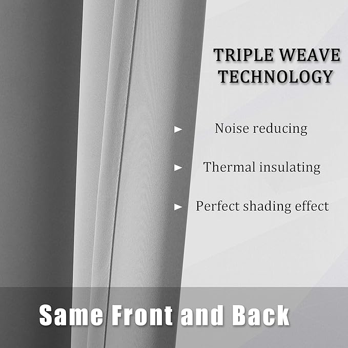DUALIFE Light Grey Blackout Curtains for Living Room Solid Room Darkening Bedroom Curtains Thermal Insulated Grommet Panels/Drapes 52 x 54 inch Length Ultimate Gray
