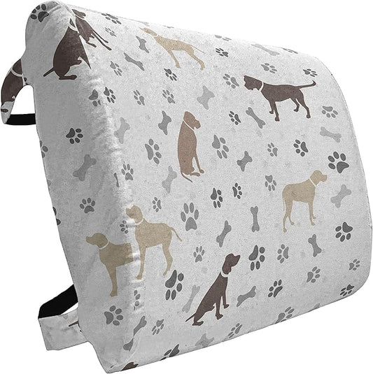 Ambesonne Dog Lover Lumbar Back Support Pillow, Paw Print Bones and Dog Silhouettes American Foxhound Breed Playful Pattern, High Density Foam for Office Chairs Car Seats, 14" x 13", Umber Beige Grey