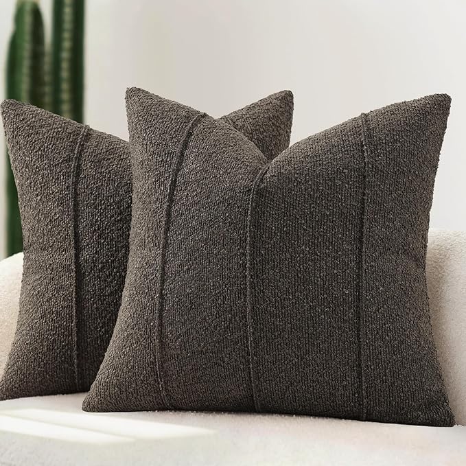 YCOLL Textured Boucle Throw Pillow Covers 22x22 Pack of 2 - Soft Neutral Striped Cushion Covers, Cozy Accent Decorative Pillow Covers for Couch, Sofa, Bed, Living Room (Dark Gray)