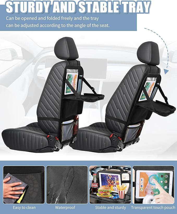Backseat Car Organizer with Touch Screen Tablet Holder, Storage Pockets, Foldable Food Tray, Kick Mats Back Seat Protector, Travel Accessories for Kids and Adults (Upgraded Rear Organizer-1pcs)