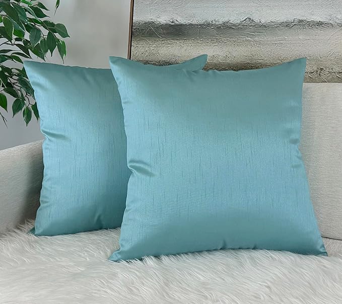 Aiking Home Collection 26x26 Inches Faux Silk Square European Shams, Zipper Closure, Aqua (Set of 2)