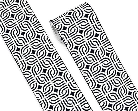 FLFK Wallpaper Border - Black and White Peel and Stick Wall Borders Decal Trim Geometric Pattern 7" x 240"