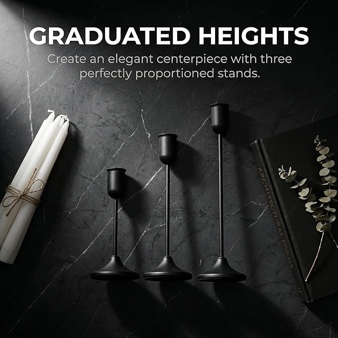54 Pcs Black Candlestick Holders Set - Vintage Brass Taper Candle Holder for Pillar Candles - Modern Decorative Centerpiece for Wedding Fireplace Mantel Decor - Cozy Atmosphere Housewarming Gift