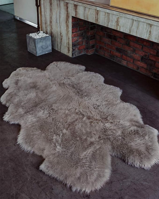 WaySoft New Zealand Sheepskin Area Rug – Genuine Fluffy Wool, Multiple Sizes, Bedroom or Living Room Decor(4ft x 6ft,Grey Beige)