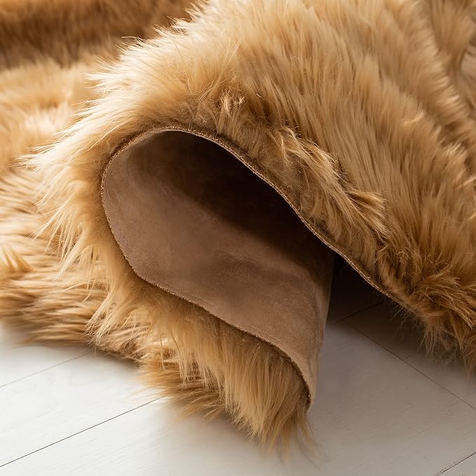 SAFAVIEH Faux Sheep Skin Collection 3' x 5' Camel FSS115E Silken Glam 2.35-inch Thick Area Rug