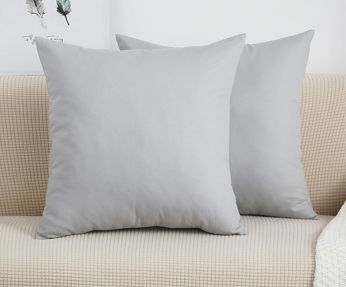 TangDepot Handmade Decorative Solid 100% Cotton Canvas Throw Pillow Covers/Cushion Covers, 45 Colors Available - (18" x18" , Gray Stone, 2 Count (Pack of 1))