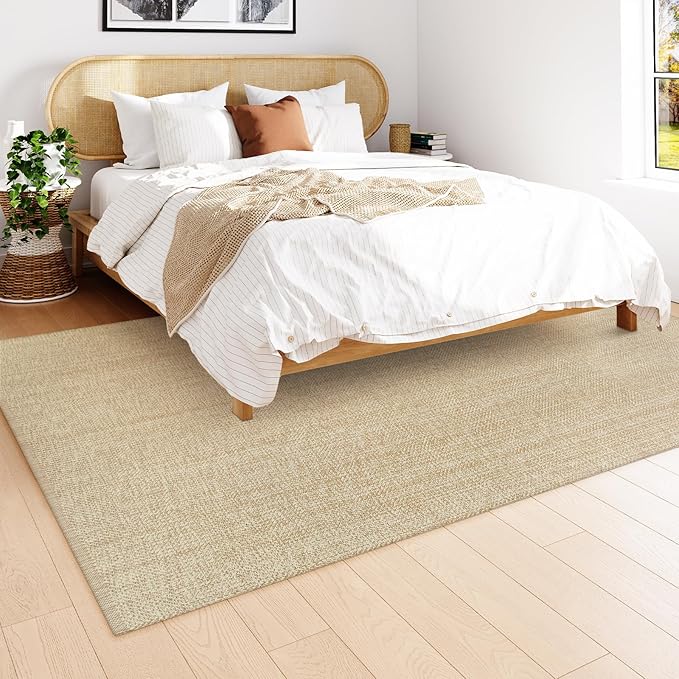 Collive Boho Living Room Rugs 5X8 ft, Washable Area Rug Woven Cotton Modern Bedroom Rugs, Tan Floor Carpet Braided Rug for Dining Room Living Room Nursery Room, Outdoor Rug for Patio Balcony Decor