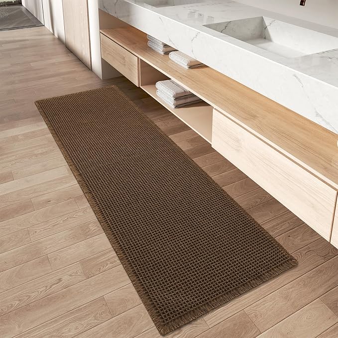 Upgraded Waffle Runner Rug Super Absorbent Non Slip Bath Mats for Bathroom Machine Washable Bathroom Runner Rug with Tassels, Ideal for Hallway Bedroom Laundry Room, 2' x 5' (24" x 60"), Terracotta