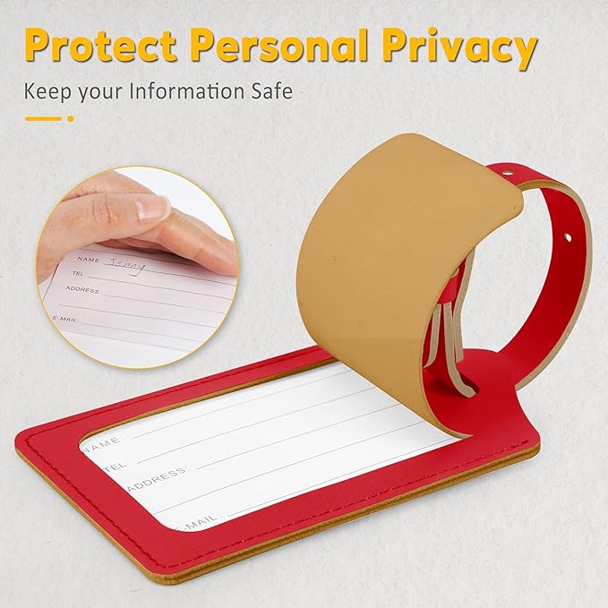 Travelambo 26 Pack Luggage Tags Faux Leather for Suitcases Travel Bag Labels with Protection Cover ID (Red Deep)