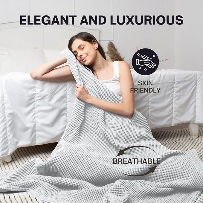 Organic Cotton Waffle Weave Blanket Throw (50" x 60") – Lightweight, Breathable & Soft All-Season Blanket for Couch, Bed, Sofa – Cozy Modern Woven for Beach, Picnic, Travel & Gifts(White)