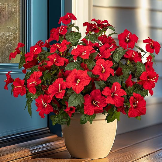 19 Inch Artificial Flowers for Outdoor Indoor Garden Home Decoration,Faux Flower for Home Office Garden Patio Balcony 4 Bundles (Red)