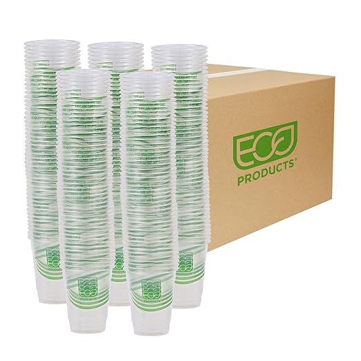 ECO PRODUCTS GreenStripe Clear Compostable 7oz PLA Plastic Cups, Case of 2000, Disposable Renewable Plant-Based Cold Cups, For Cold Drinks & Snacks, BPI Certified, ASTM Compliant.
