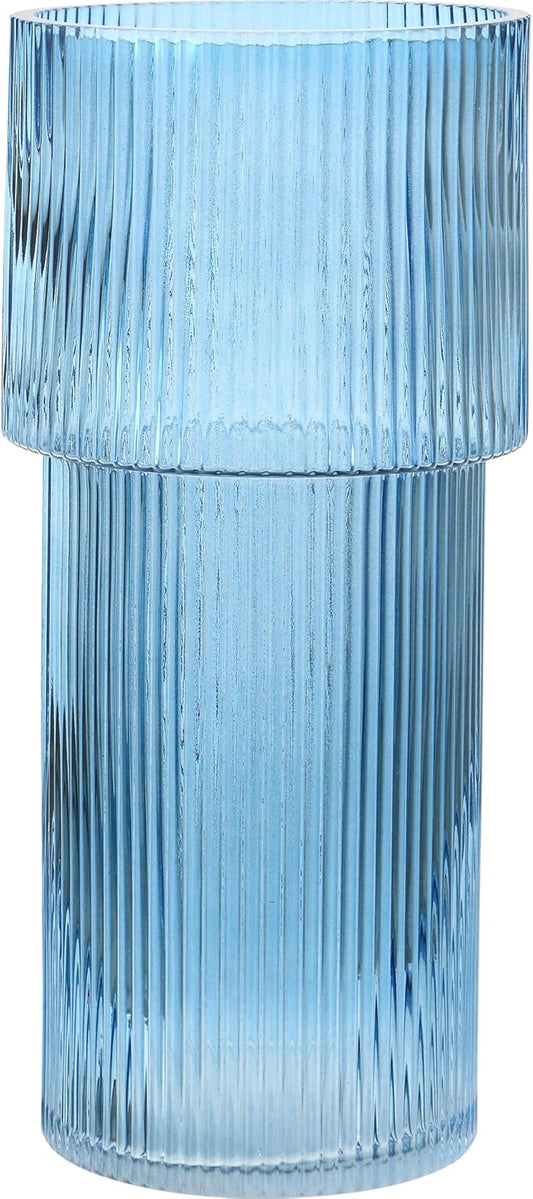 Large Glass Vase, 12 Inches Tall Vase for Flowers, Blue Flower Vases for Bouquet, Modern Blue Glass Vases for Living Room, Dining Table, Office, Entryway, Mantle, Shelf, Wedding Gifts