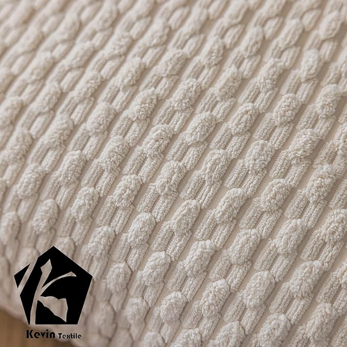 Kevin Textile Euro Sham Pillow Covers 28x28 Inch 2 Packs Soft Boho Striped Corduroy Decorative Throw Pillows for Living Room Couch Bed Sofa Rustic Farmhouse Home Decor 71x71cm Cream White