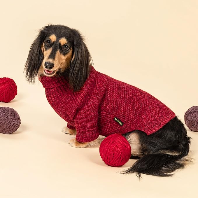 Fitwarm Knitted Turtleneck Dog Sweater, Thermal Dog Winter Clothes for Small Dogs Boy Girl, Holiday Pet Outfit, Heather Dark Red, XS