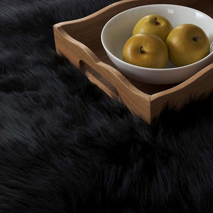 SAFAVIEH Faux Sheep Skin Collection Runner Rug - 2'6" x 6', Black, Silken Glam Design, Non-Shedding & Easy Care, 2.35-inch Thick Ideal for High Traffic Areas in Living Room, Bedroom (FSS115B)