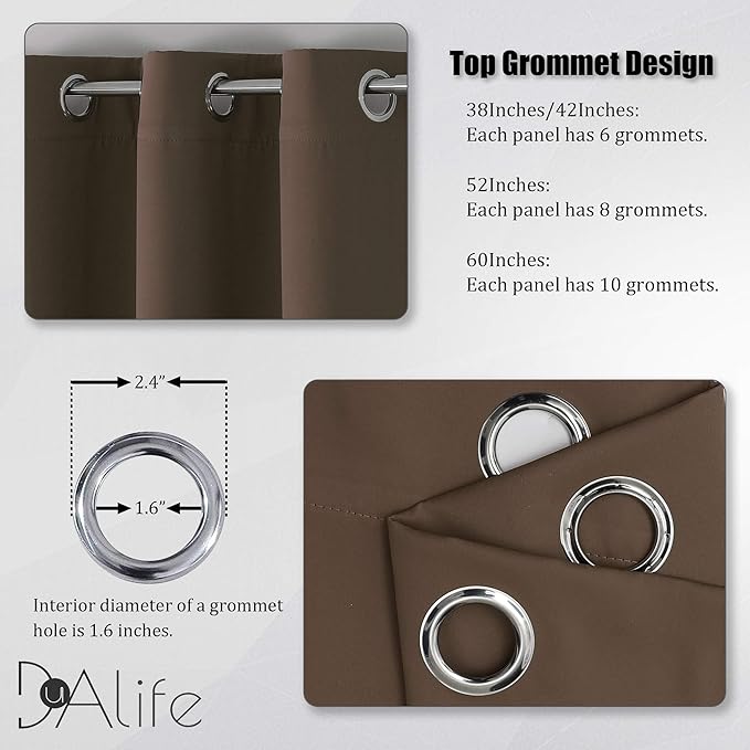 DUALIFE Brown Curtains 84 Inches Long Coffee Color Blackout Curtains with Grommet Thermal Insulated Room Darkening Solid Widow Curtain Panels/Drapes for Bedroom 42x84 Inch 2 Panels