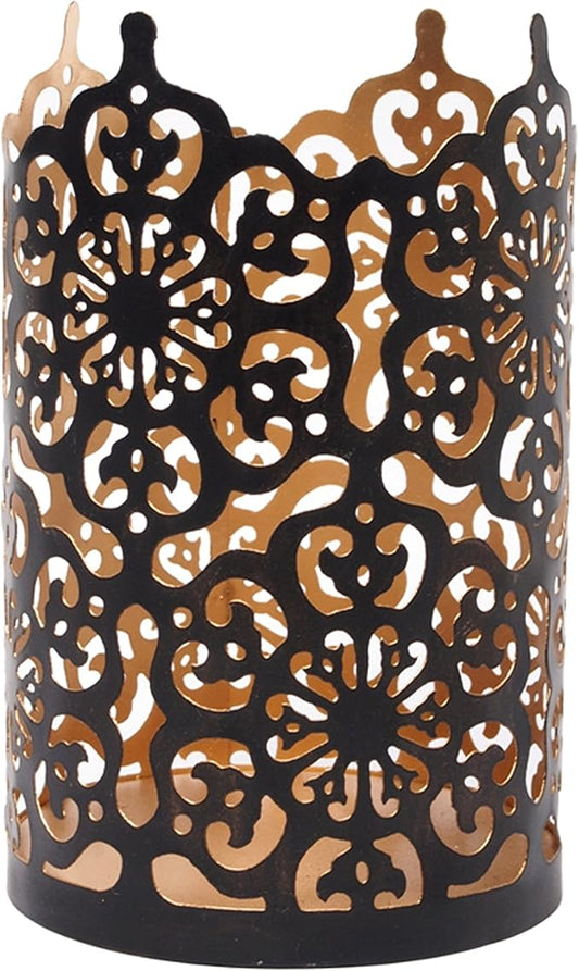 Hosley 7 Inch High Cut Bronze LED Votive Tealight Holder Lantern Intricate Floral Design for Timeless Elegance and Cozy Illumination in Stylish Home D cor Elevate Your Ambiance