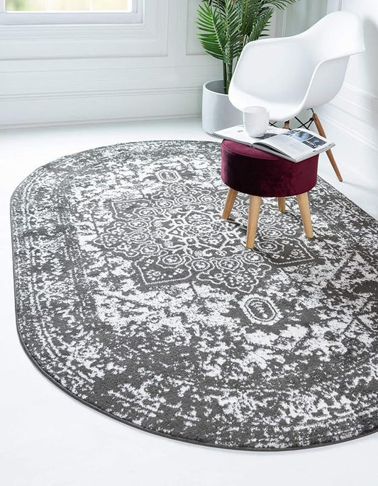 Rugs.com Arlington Collection Rug – 8' x 10' Oval Dark Grey Medium-Pile Rug Perfect for Living Rooms, Large Dining Rooms, Open Floorplans
